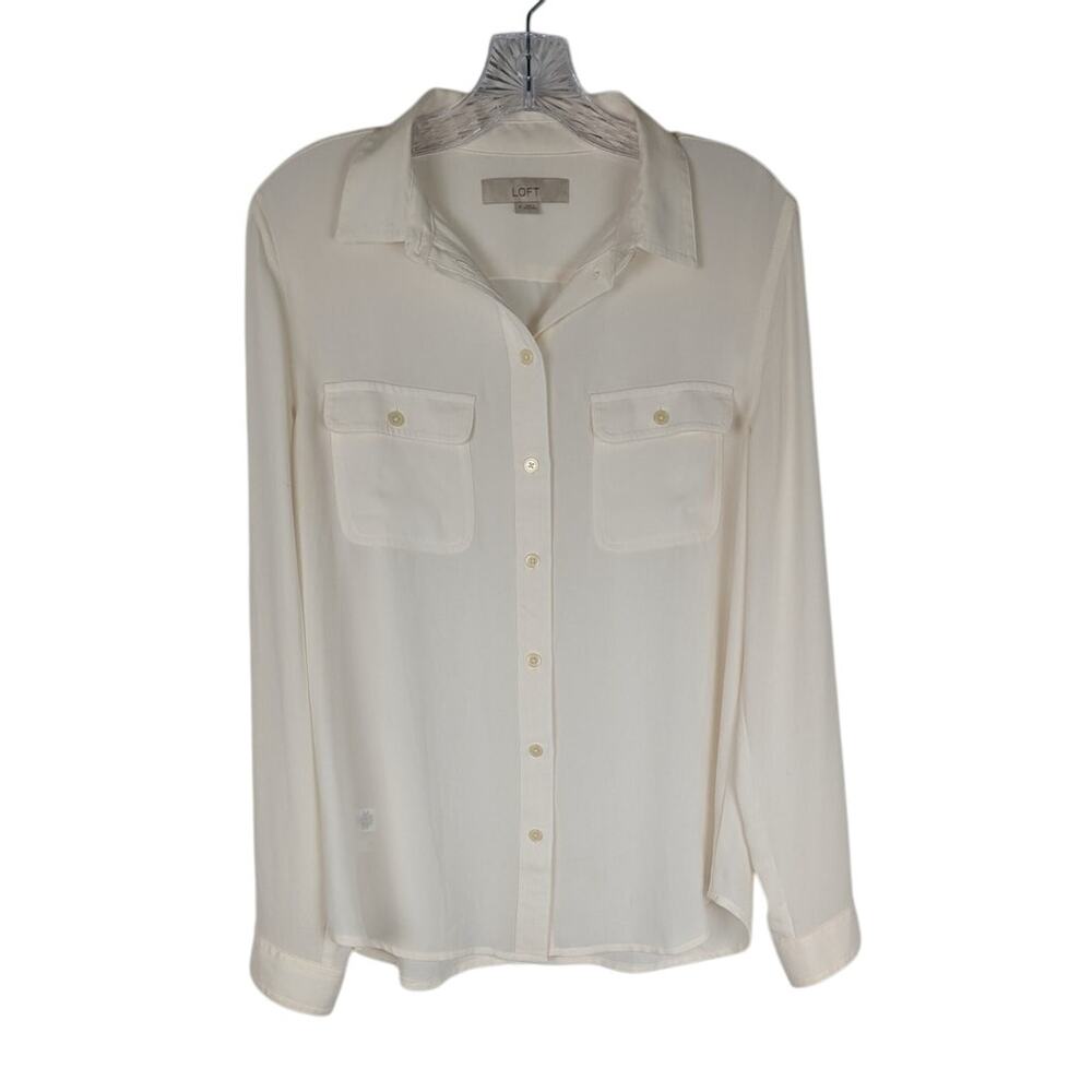 Loft cream wmns shrit M Bust  Cb length27" Sleeve25"EUC Tab sleevesMay need cami